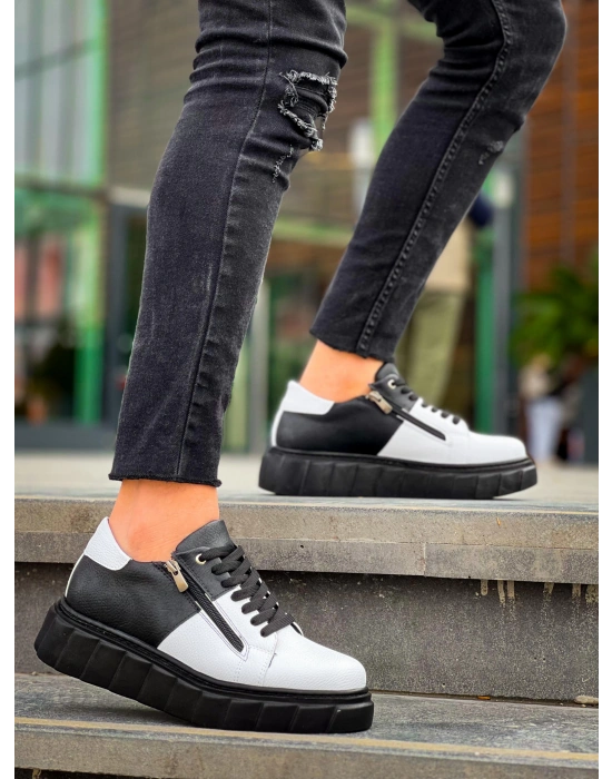 KB-X155 Kuback Beyaz Cilt Siyah Cilt Detaylı Siyah Yüksek Taban Günlük Spor Ayakkabı