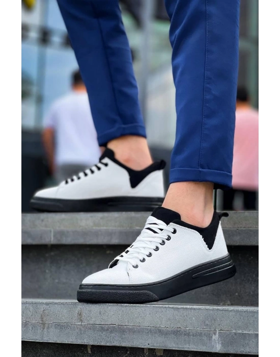 KB-X204 Kuback Beyaz Siyah Keten Siyah Yüksek Taban Günlük Erkek Spor Ayakkabı