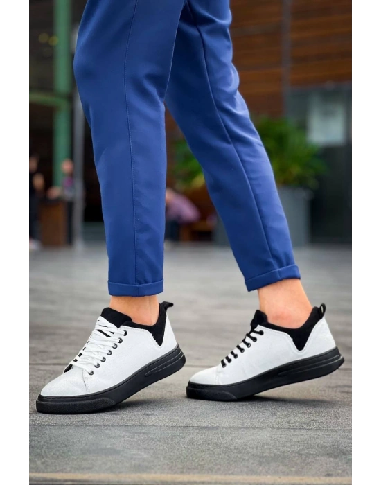 KB-X204 Kuback Beyaz Siyah Keten Siyah Yüksek Taban Günlük Erkek Spor Ayakkabı