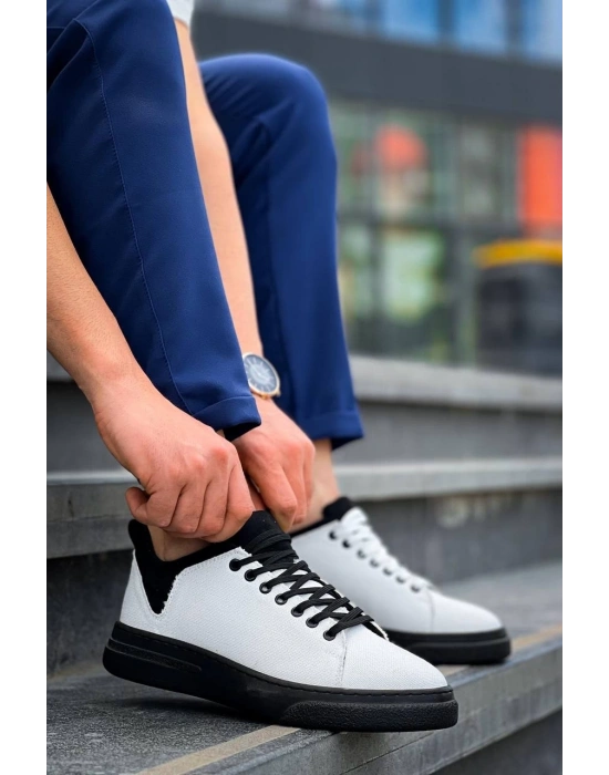 KB-X204 Kuback Beyaz Siyah Keten Siyah Yüksek Taban Günlük Erkek Spor Ayakkabı