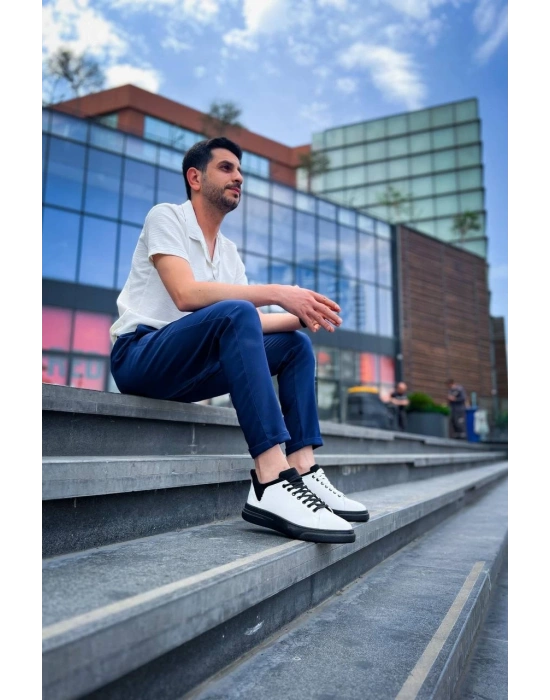 KB-X204 Kuback Beyaz Siyah Keten Siyah Yüksek Taban Günlük Erkek Spor Ayakkabı