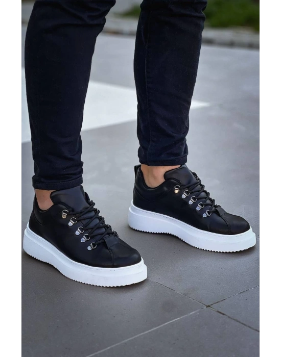 KB-X4  Kuback Siyah Cilt Yüksek Taban Bağcıklı Günlük Erkek Ayakkabı