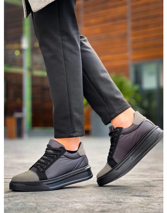 KB-X46 Kuback Siyah Gri Yüksek Siyah Taban Günlük Spor Ayakkabı