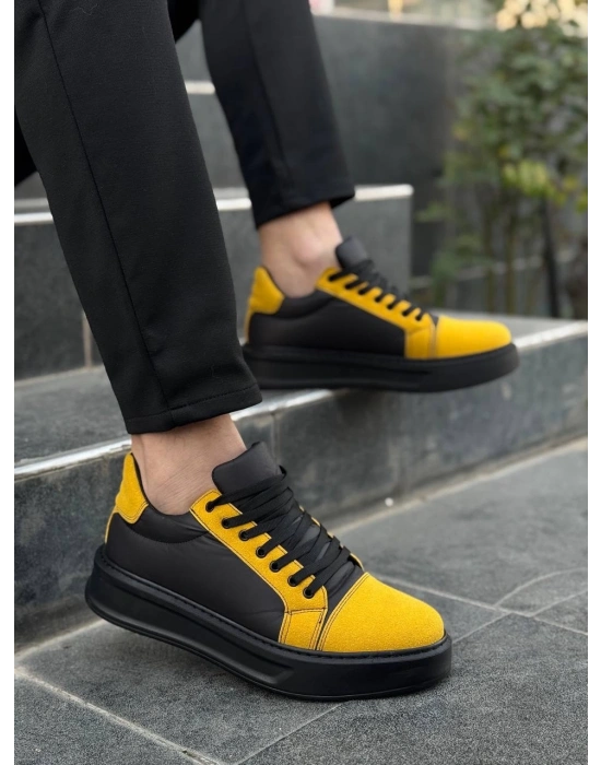 KB-X46 Kuback Siyah Sarı Yüksek Siyah Taban Günlük Spor Ayakkabı