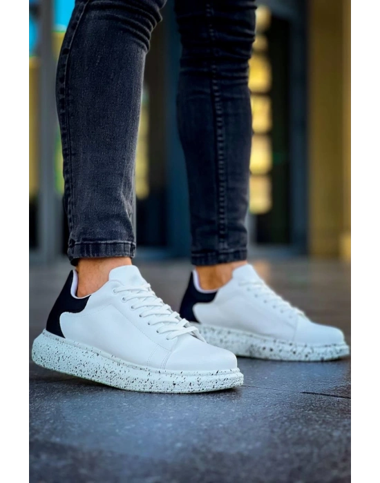 KB-X500  Kuback Beyaz Siyah  Yüksek Taban Bağcıklı Günlük Erkek Ayakkabı