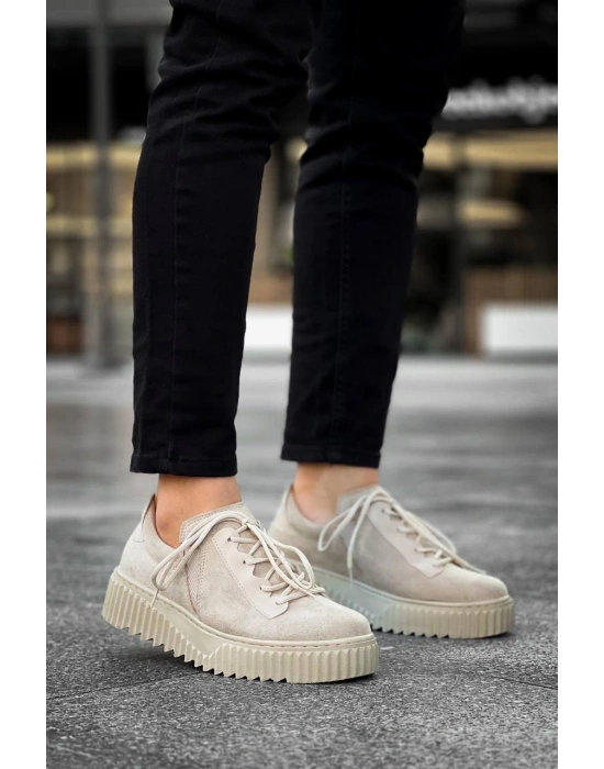KB-X502  Kuback Bej Süet Yüksek Bej Taban Bağcık Detaylı Lastikli Günlük Erkek Ayakkabı