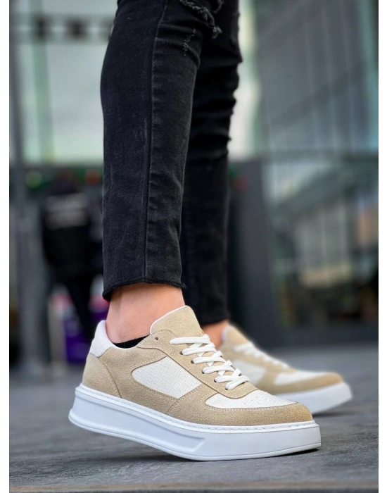 KB-X8 Kuback Bej Keten Süet Yüksek Taban Günlük Spor Ayakkabı
