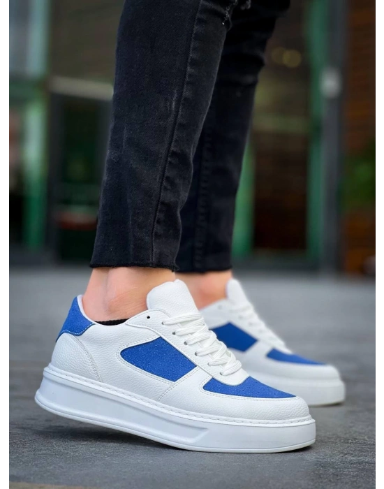 KB-X8 Kuback Beyaz Cilt Mavi Süet Detaylı Beyaz Yüksek Taban Günlük Spor Ayakkabı