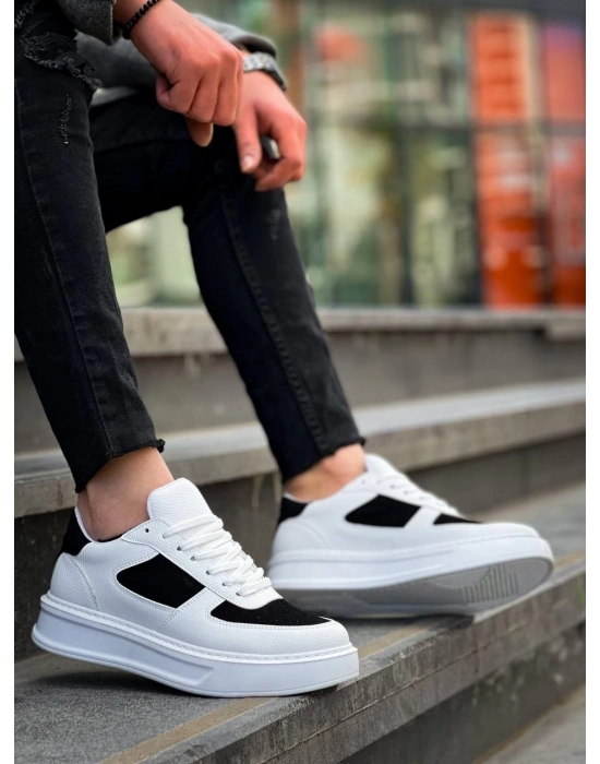 KB-X8 Kuback Beyaz Siyah Cilt Yüksek Taban Günlük Spor Ayakkabı