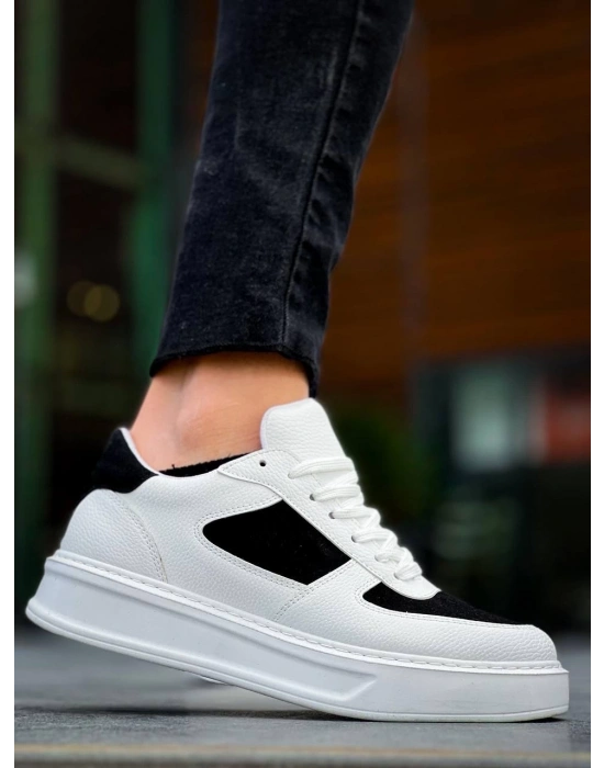 KB-X8 Kuback Beyaz Siyah Cilt Yüksek Taban Günlük Spor Ayakkabı