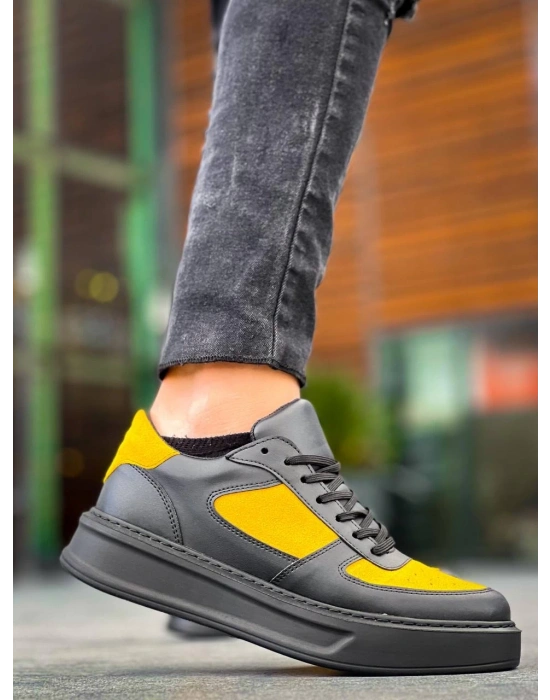 KB-X8 Kuback Siyah Sarı Cilt Yüksek Taban Günlük Spor Ayakkabı