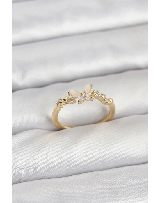 Kelebek Model Gold Renk Pirinç Kadın Yüzük