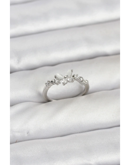 Kelebek Model Gümüş Renk Pirinç Kadın Yüzük