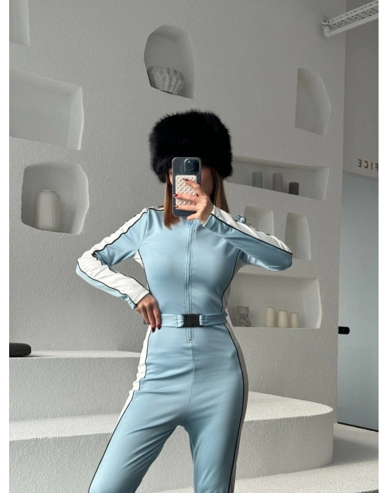 Kemer Detaylı Fermuarlı Tulum - Bebe Mavisi