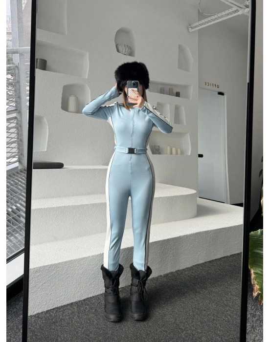 Kemer Detaylı Fermuarlı Tulum - Bebe Mavisi