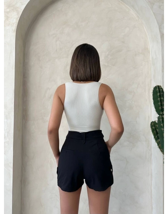 Kemer detaylı gabardin şort siyah s25289