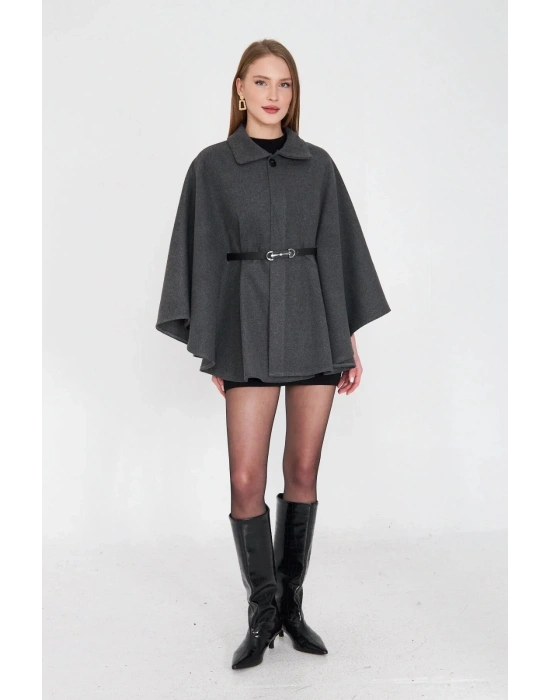 Kemerli kaşe panço antrasit pt