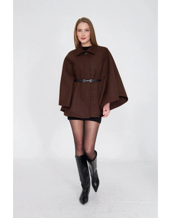 Kemerli kaşe panço kahve pt