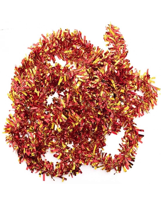Kırmızı Altın Renk 6 cm Genişlik Garland Çift Renk Sim Süs 180 cm