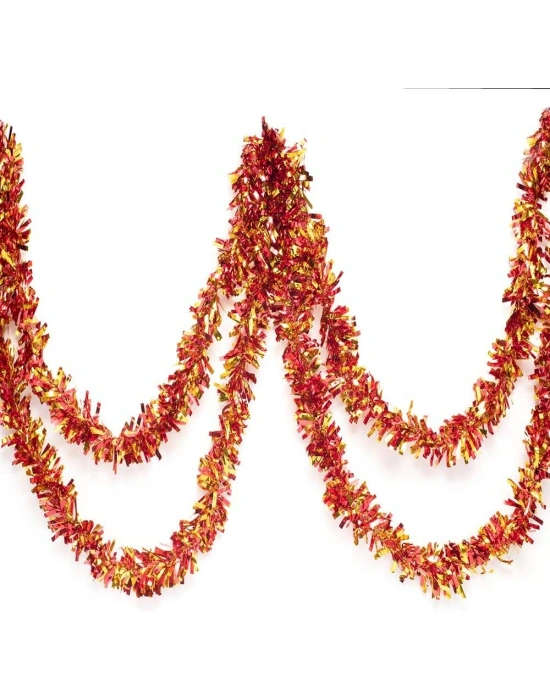 Kırmızı Altın Renk 6 cm Genişlik Garland Çift Renk Sim Süs 180 cm