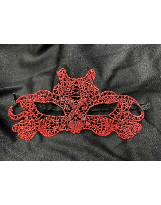 Kırmızı Dantel Masquerade Maskesi Çift Taraflı 10 No