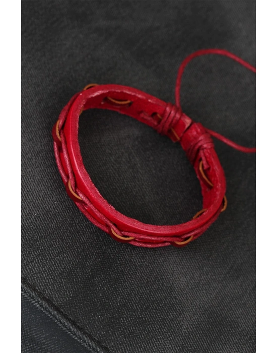 Kırmızı Renk İpli Yeni Sezon Deri Erkek Bileklik