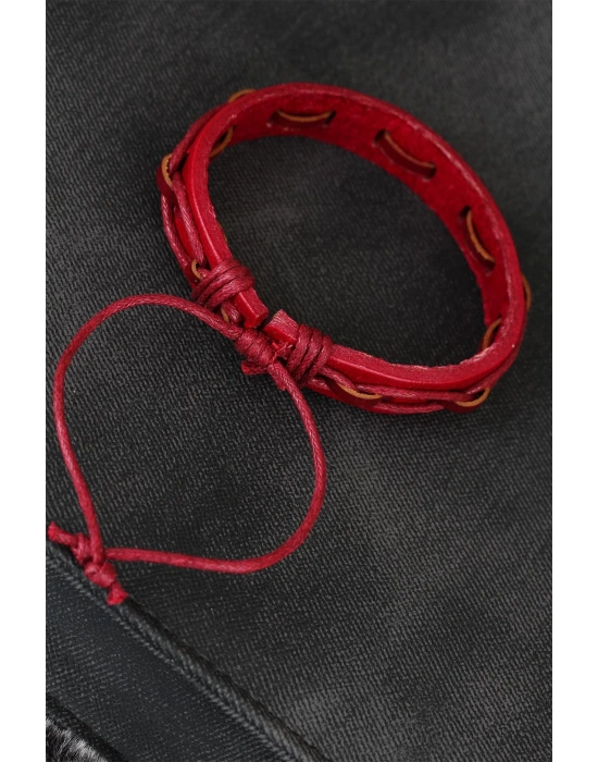Kırmızı Renk İpli Yeni Sezon Deri Erkek Bileklik