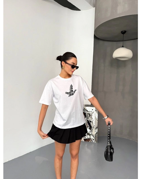 Kısa Kol Baskılı T-shirt - Beyaz