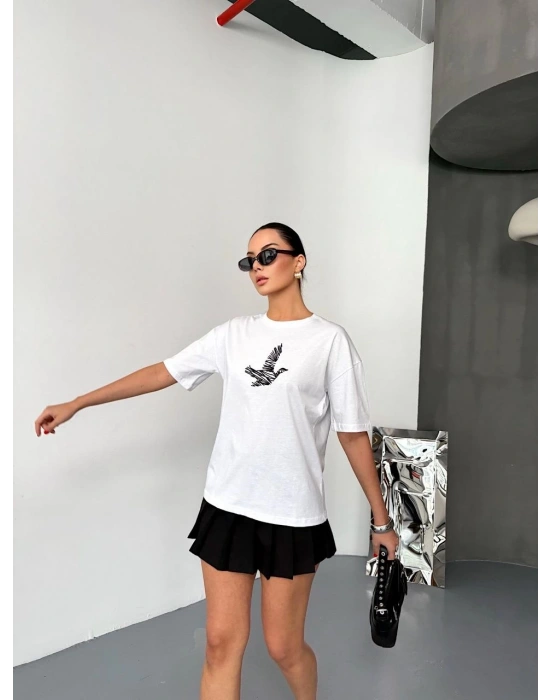 Kısa Kol Baskılı T-shirt - Beyaz