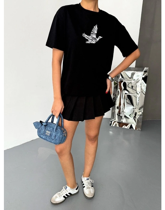 Kısa Kol Baskılı T-shirt - Siyah