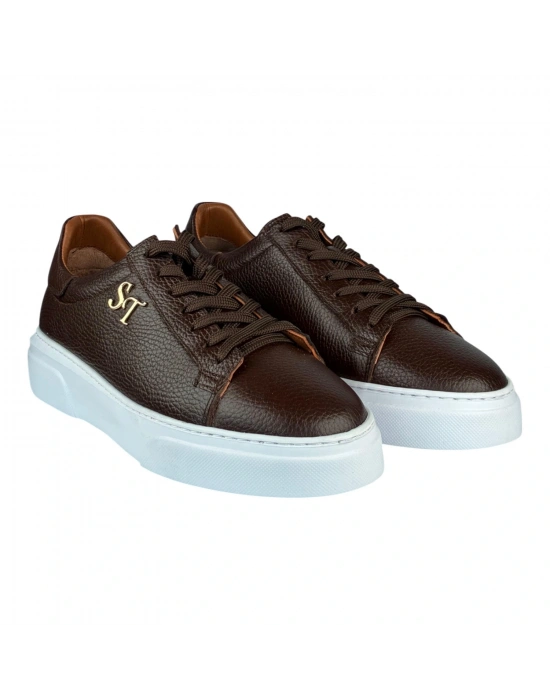 Kişiselleştirilebilir Kalın Ortopedik Tabanlı %100 Deri Sneaker Spor Ayakkabı - Kahverengi