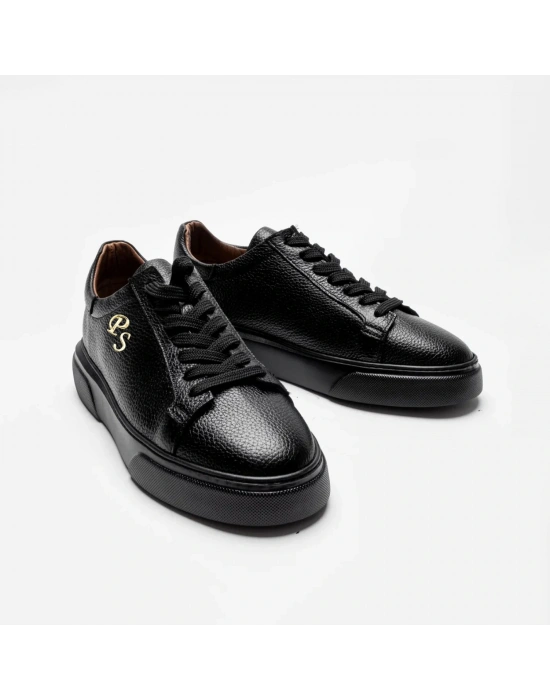 Kişiselleştirilebilir Kalın Ortopedik Tabanlı %100 Deri Sneaker Spor Ayakkabı - Siyah