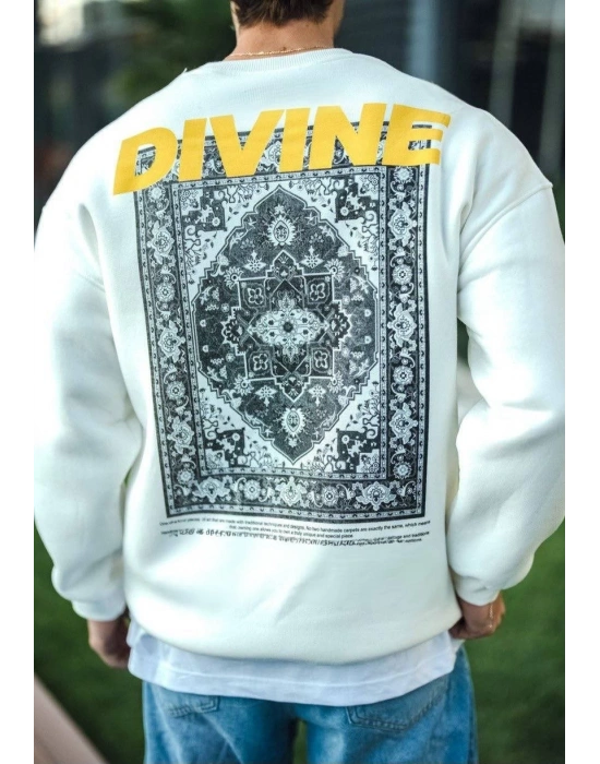 Kışlık Bisiklet Yaka Baskılı SweatShirt - Beyaz