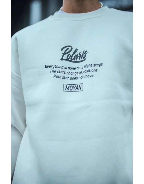 Kışlık Bisiklet Yaka Ön Ve Arka Baskılı SweatShirt - Beyaz