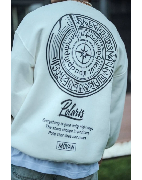 Kışlık Bisiklet Yaka Ön Ve Arka Baskılı SweatShirt - Beyaz