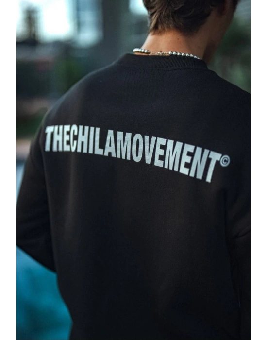 Kışlık Bisiklet Yaka Oversize Baskılı SweatShirt - Siyah