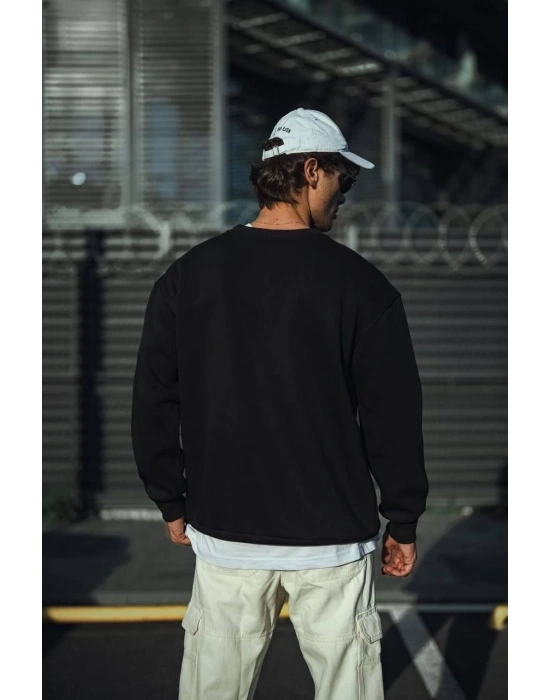 Kışlık Bisiklet Yaka Üç İplik Basic SweatShirt - Siyah