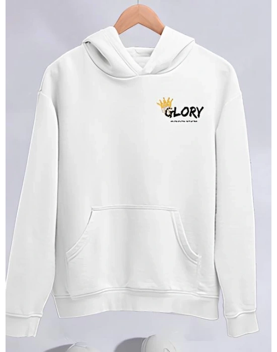 Kışlık Üç İplik Kapüşonlu SweatShirt - Beyaz