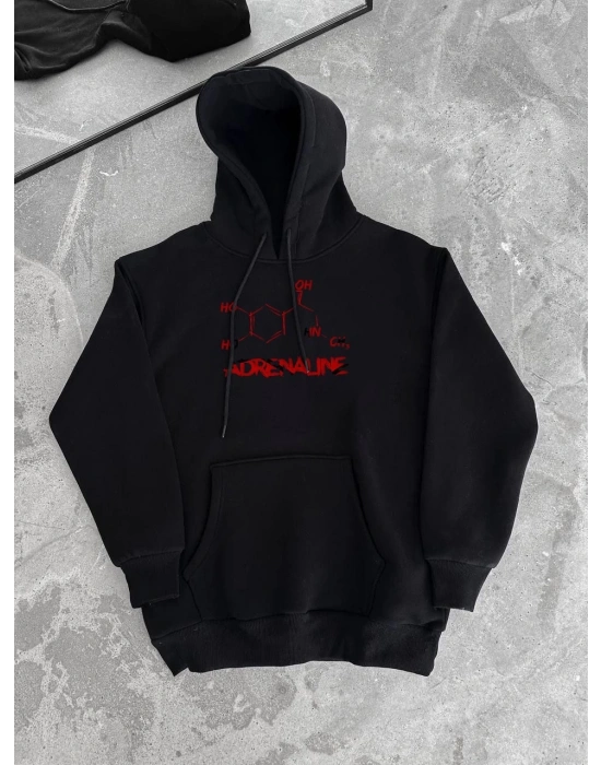 Kışlık Uzun Kol Kapüşonlu SweatShirt - Siyah