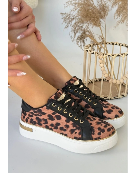 Kity Leopar Saten Bağcıklı Spor Ayakkabı