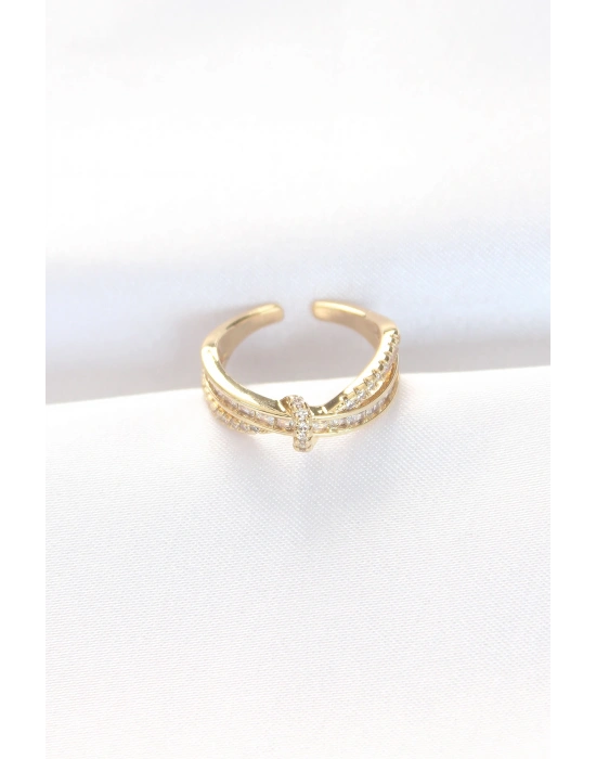 Kıvrım Model Gold Renk Zirkon Taşlı Ayarlanabilir Yüzük