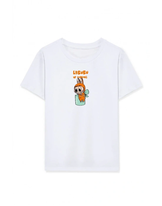 Kız Labubu Çocuk Baskılı T-Shirt - Beyaz