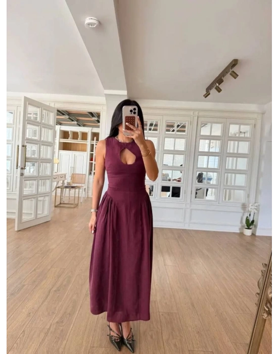 Kolsuz Uzun Kabardin Elbise - Bordo
