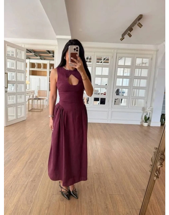 Kolsuz Uzun Kabardin Elbise - Bordo