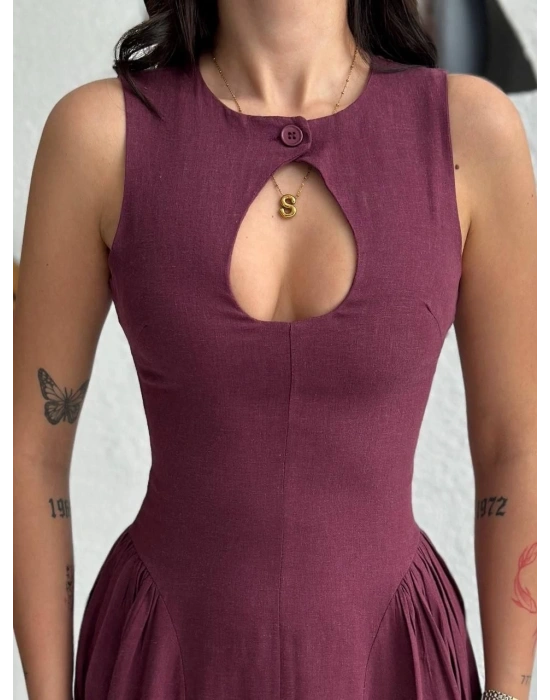 Kolsuz Uzun Kabardin Elbise - Bordo