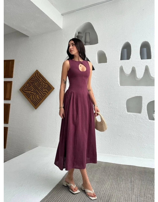 Kolsuz Uzun Kabardin Elbise - Bordo