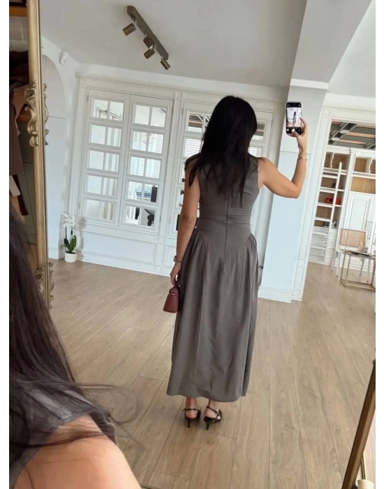 Kolsuz Uzun Kabardin Elbise - Gri