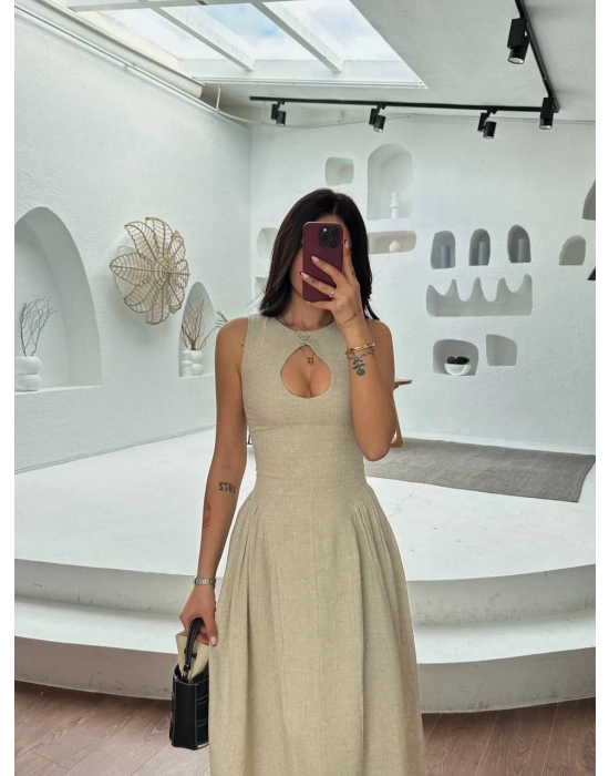 Kolsuz Uzun Kabardin Elbise - Gri