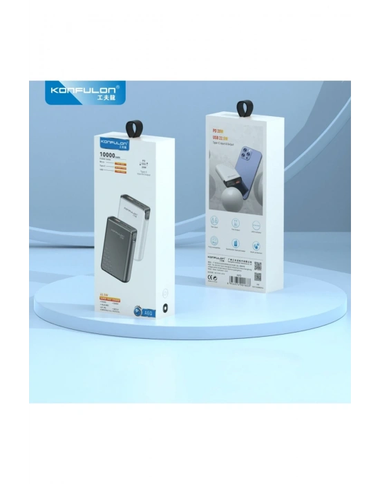 Konfulon A6Q 22.5W Usb 3.0 ve 20W Type-C Çıkışlı 10.000 mAh PD Powerbank - Siyah