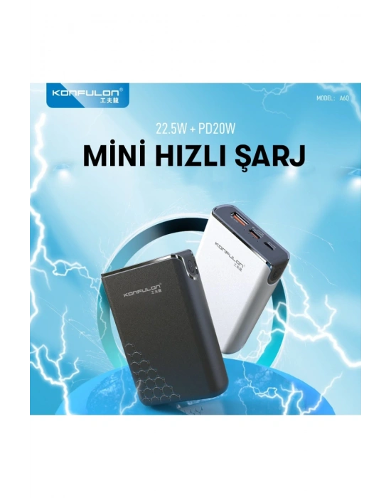 Konfulon A6Q 22.5W Usb 3.0 ve 20W Type-C Çıkışlı 10.000 mAh PD Powerbank - Siyah